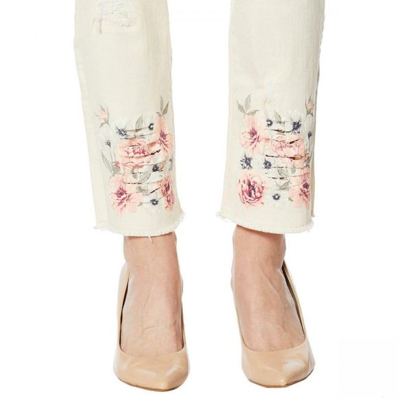 NWT DG2 Floral Fray Hem Ankle Jeans 16W Tall Cream - Picture 2 of 7